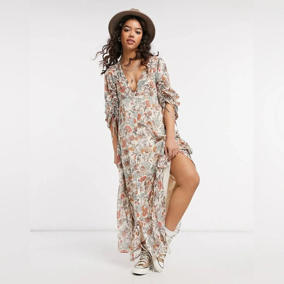 FREE PEOPLE NWOT‎ Earthfolk Maxi Dress in Tea Combo - Picture 1 of 10